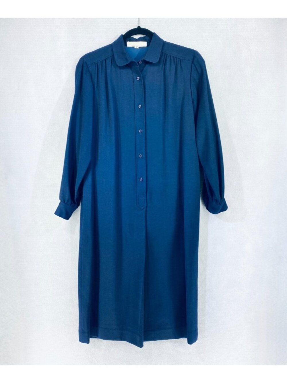 Vintage Brooks Brothers Shirt Dress Womens 8 Navy Blue Wool Collared Midi Luxury
